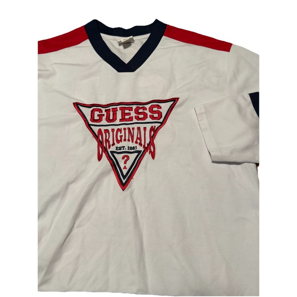 VINTAGE Y2K Guess Jeans Football Embroidered Mens Medium‎ Long Sleeve Tee Jersey - Picture 3 of 9